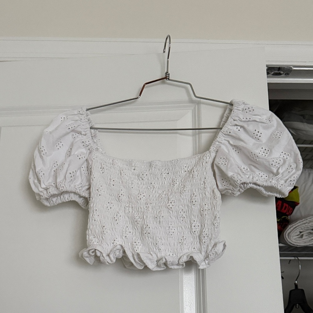 ASOS design Eyelet puff sleeve crop top
